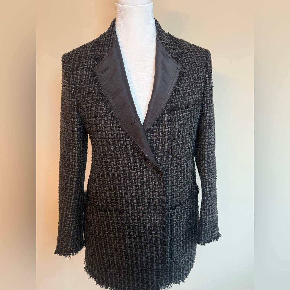 Thom Browne Black/Grey Tweed Woven Women's Jacket Size 40 IT = Size 4 U.S